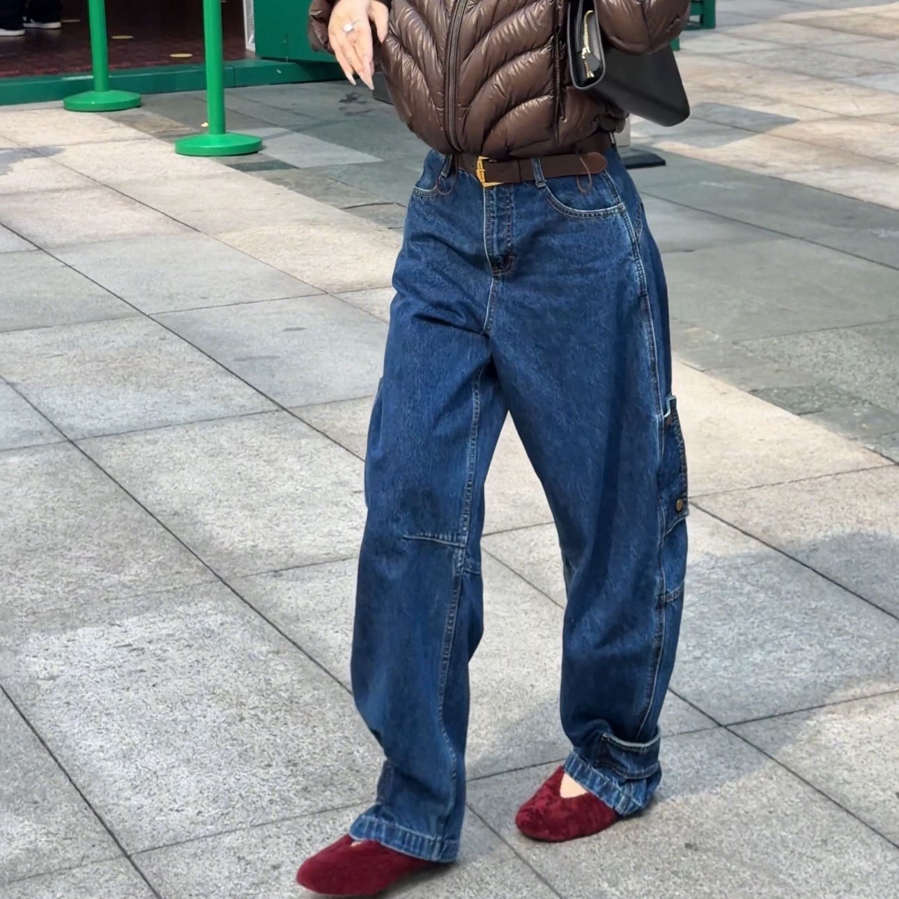 复古工装高腰阔腿拖地显瘦牛仔裤