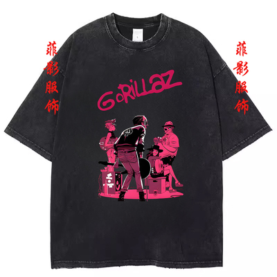 Gorillaz街头顽童乐队美式摇滚街头chic嘻哈圆领短袖男女印花T恤