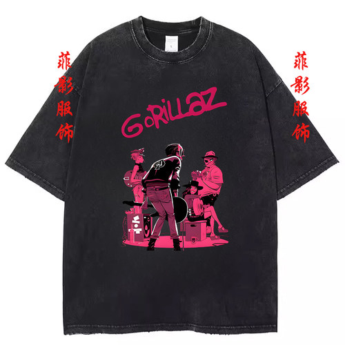 Gorillaz街头顽童乐队美式摇滚街头chic嘻哈圆领短袖男女印花T恤
