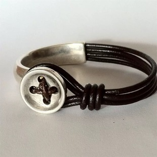 BKP曼谷公园「纽扣」波西米亚复古vintage手环手镯ins极简牛皮绳