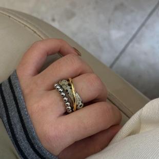 BKP「琉璃戒」复古天然石双层戒指韩国博主同款 时髦虎眼冷淡风女