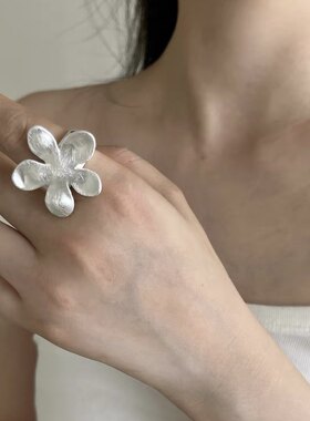 BKP曼谷公园「银花」立体花朵小众设计ins戒指高级感银色拉丝百搭