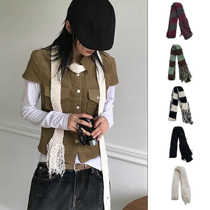 流苏做旧细窄围巾韩系24秋冬