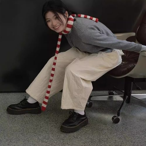 BKP「圣诞」凹造型 Y2K秋冬小众羊毛混纺细窄条纹腊肠针织围巾女