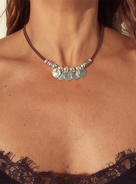 波西米亚复古vtg摇铃绒绳项链女