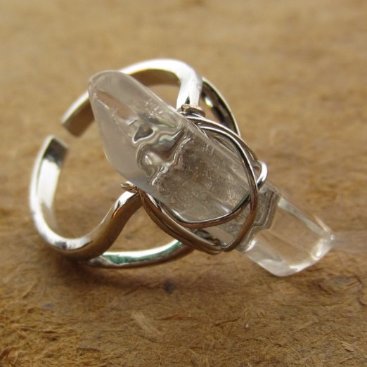 复古尼泊尔部落风白水晶戒指开口