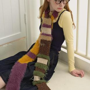 BKP曼谷公园 多材质复古针织流苏围巾秋冬 造型搭配古着感条纹秀款