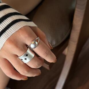 BKP曼谷公园「复古戒」ins风雾面韩系星星圆球戒指开口可调节百搭