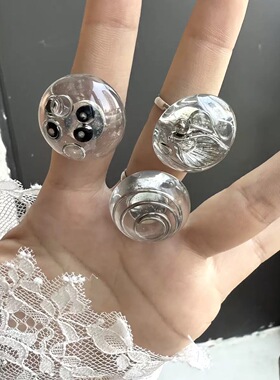 ins通透螺旋马蹄花复古戒指女