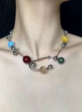 彩色交响乐复古串珠choker项链女
