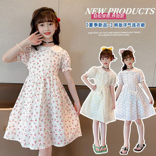 女孩小清新娃娃领连衣裙中大童夏季新款韩系纯色气质休闲两件套潮