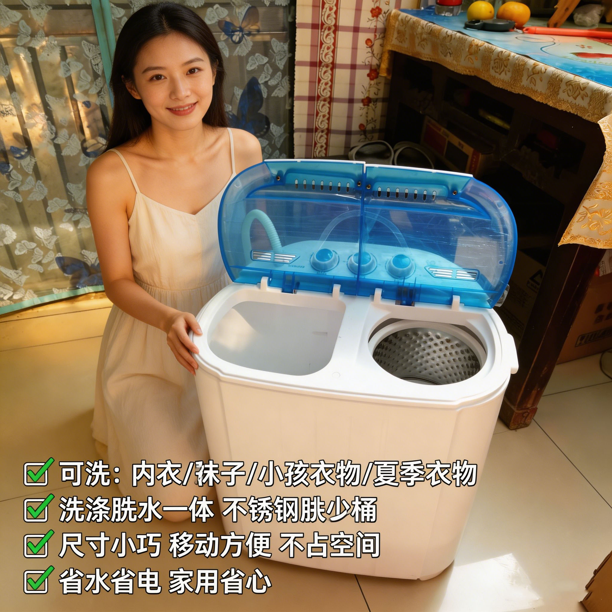 鸭子迷你洗衣机小型家用半自动双