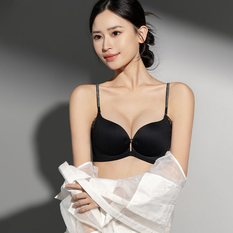 V扣美背内衣女闪钻细肩带前扣小胸聚拢防下垂挂脖透气无痕文胸罩