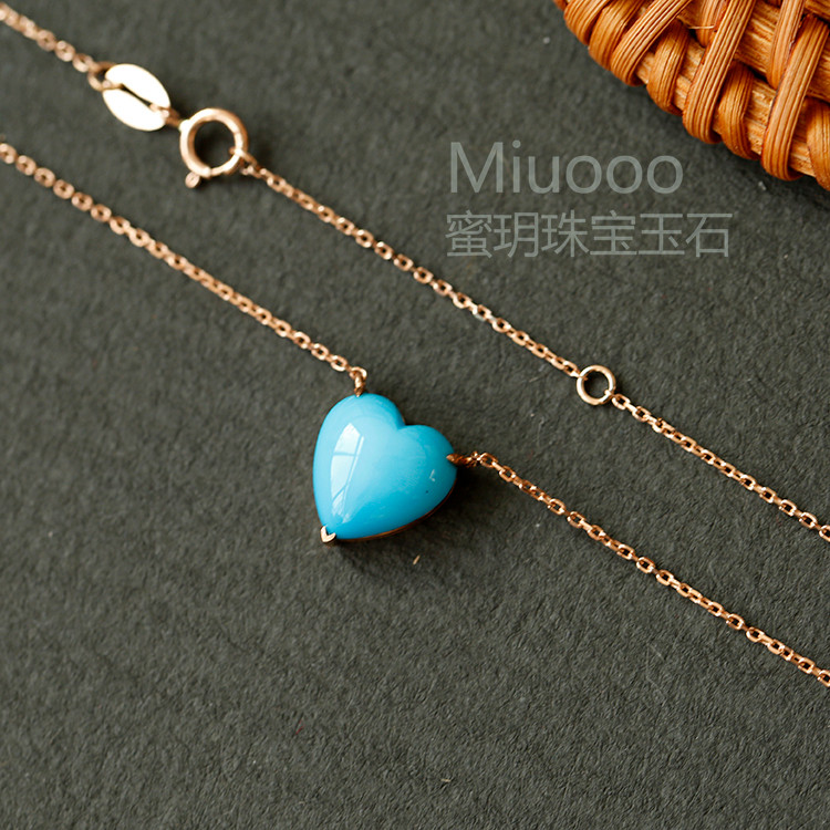 인기있는 잠자는 숲속의 미녀 청록색 복숭아 심장 쇄골 체인 간단한 조절 가능한 펜던트 18K 골드 쥬얼리 맞춤 상감 인건비