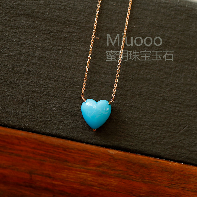 인기있는 잠자는 숲속의 미녀 청록색 복숭아 심장 쇄골 체인 간단한 조절 가능한 펜던트 18K 골드 쥬얼리 맞춤 상감 인건비