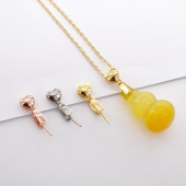 心形翡翠玉器水晶夹扣 瓜子扣头 项链玉坠卡扣 男女款 14K金吊坠扣