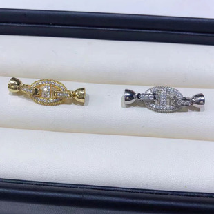 DIY镀18k金饰品配件锆石猪鼻子单排扣长款毛衣珍珠项链扣头手链扣