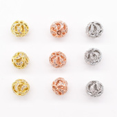 S925银镂空圆球隔珠吊坠水晶手链项链隔珠防过敏饰品配件