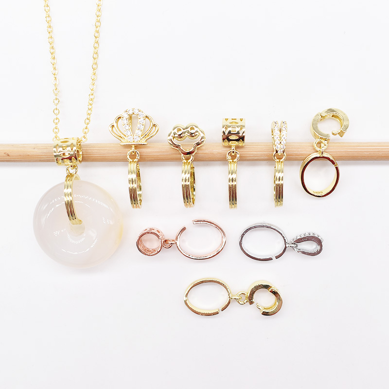 DIY小平安扣镀18K金吊坠扣万能扣挂件扣玉石翡翠夹扣头玉环圆圈扣