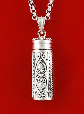 可打开吊坠六字真言雕花纯银项链