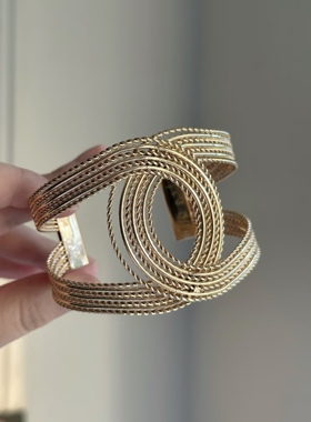 中古vintage双C麻花手镯女夸张高级感欧美辣妹手臂环开口可调节潮