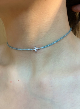 氧气湖水蓝小众choker颈链女短款彩色锁骨链项圈个性独特显白项链