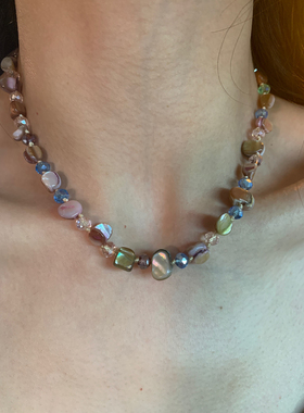 手工编织彩色贝壳项链女春夏波西米亚风锁骨链短款颈链小众高级感