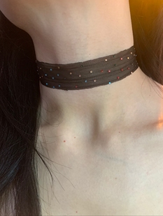 棠洛 自制满天星彩钻纱带choker颈链女美式辣妹风锁骨链项圈潮酷