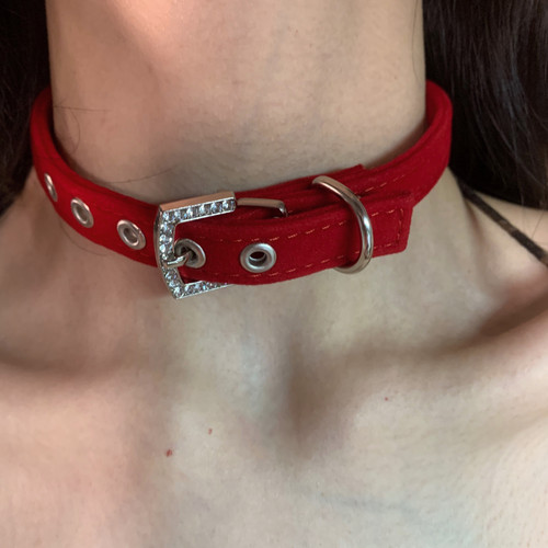 日常窄版红丝绒choker颈链女