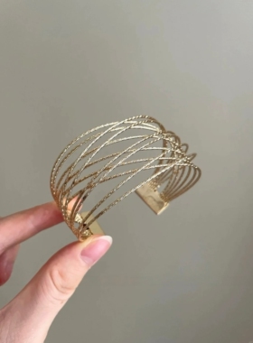 古早千金感 细闪浅金色多层网格手镯女简约个性手环冷淡风高级感