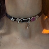 棠洛 甜欲猫爪choker项圈女小众高级感黑色皮革颈链锁骨链百搭