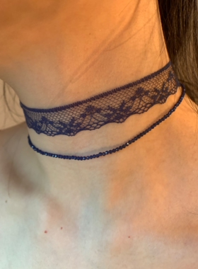 蓝色梦境 贴肤蕾丝叠戴尖晶石choker颈链辣妹项圈小众颈带锁骨链