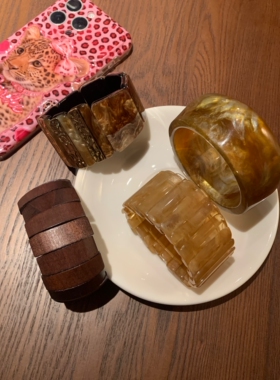 【棠洛】晕染美拉德 复古深棕色木质拼接弹力手链波西米亚风2026