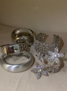 棠洛 银色系冷淡风金属手镯女小众ins欧美夸张手环个性朋克手饰品