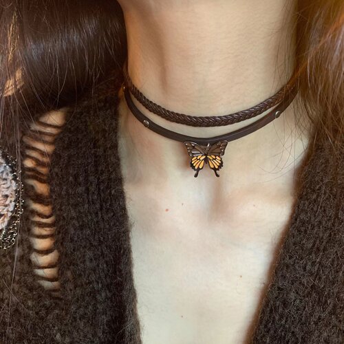 雅丹风双层编织皮革choker