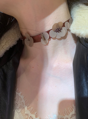 手作款 立体珠片花边choker波西米亚风项圈女废土辣妹配饰高级感