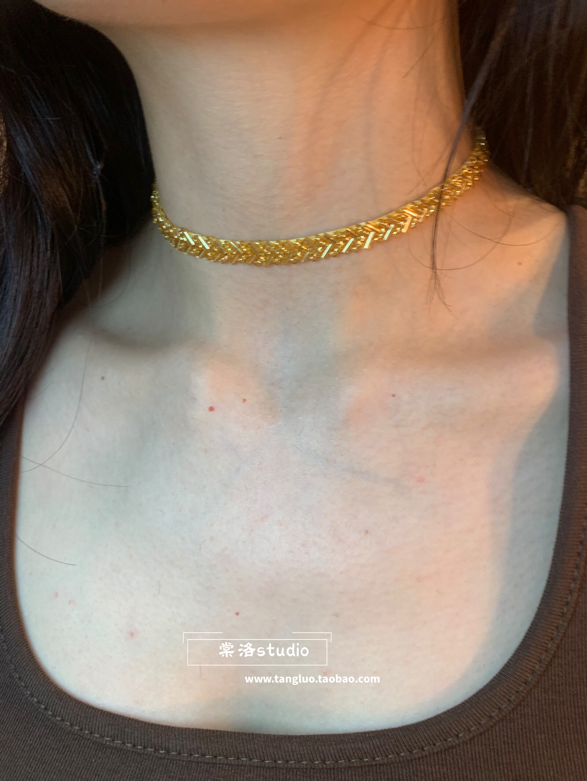 欧美风金色钉珠choker项圈女手作个性锁骨链辣妹颈链高级感2026潮