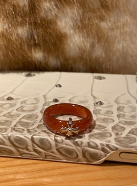 棠洛 高级感玛瑙桔红色十字架戒指女精致冷淡风食指戒指轻奢指环