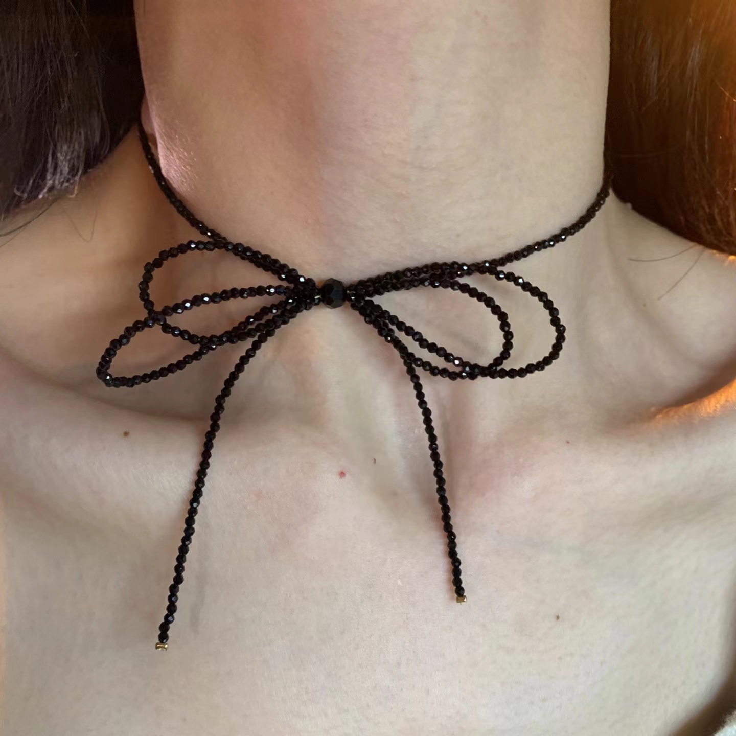 高级感黑色蝴蝶结尖晶石choker