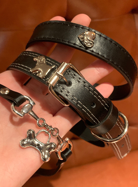 小狗骨头吊坠皮革choker颈链女项圈黑色百搭高级感2024亚文化项链