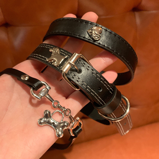 小狗骨头吊坠皮革choker颈链女项圈黑色百搭高级感2024亚文化项链