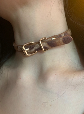 棠洛 咖色豹纹马海毛choker颈链女甜酷辣妹风项圈皮革颈带2026爆