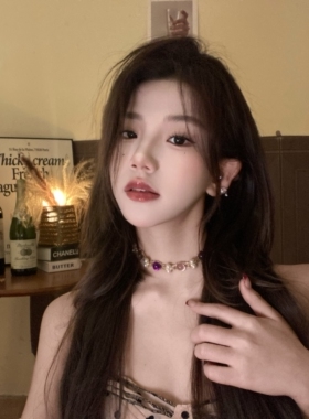 vintage紫色幻想小众锁骨链复古彩色颈链春夏新款项链辣妹配饰潮