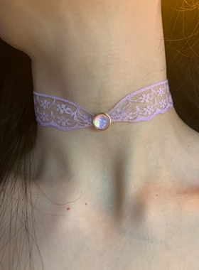 雾紫月光石 choker颈链女蕾丝辣妹风锁骨链纯欲颈带y2k项圈2026潮