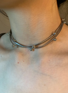 银色choker辣妹双层项圈项链女小众高级感锁骨链颈带脖子配饰品夏