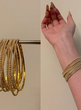 ins欧美风金色迷你珠弹力多层手链女小众多条叠戴手串辣妹手饰品