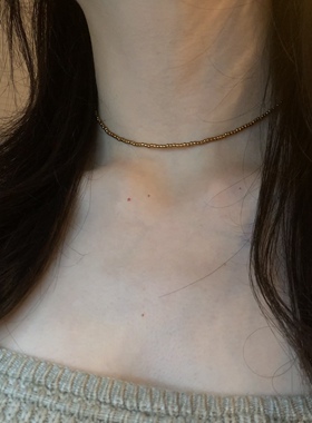 日系进口捷克珠 咖色choker颈链女极细串珠锁骨链美拉德项链高级