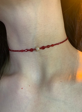 「奥莉千金」红色尖晶石choker颈链女细闪高级感锁骨链显白配饰潮