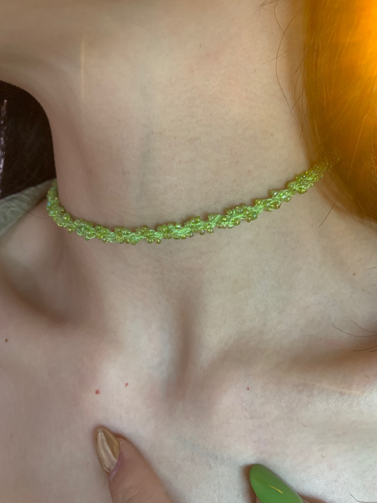 显白！自制翠绿色米珠choker项圈女春夏锁骨链独特森系配饰2025潮