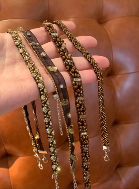 手作款 废土风choker颈链女咖色美拉德锁骨链波西米亚风颈链配饰